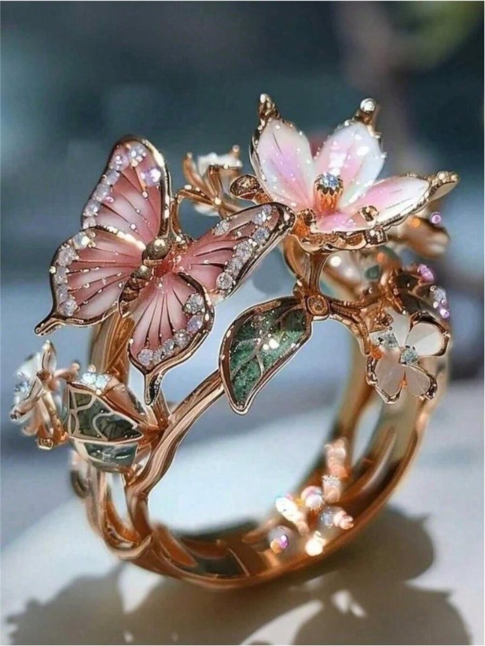 Elegant Butterfly Flower Shaped Open Ring, Quality Jewelry, Suitable For
